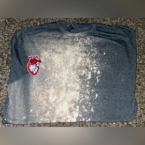Women’s 2XL Distressed Bleached Tee Shirt with Vibrant Human Heart Patch